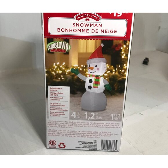 Inflatable Snowman Holiday Time Airblown 4 Ft Tall Indoor Outdoor Christmas Deco - Picture 3 of 4